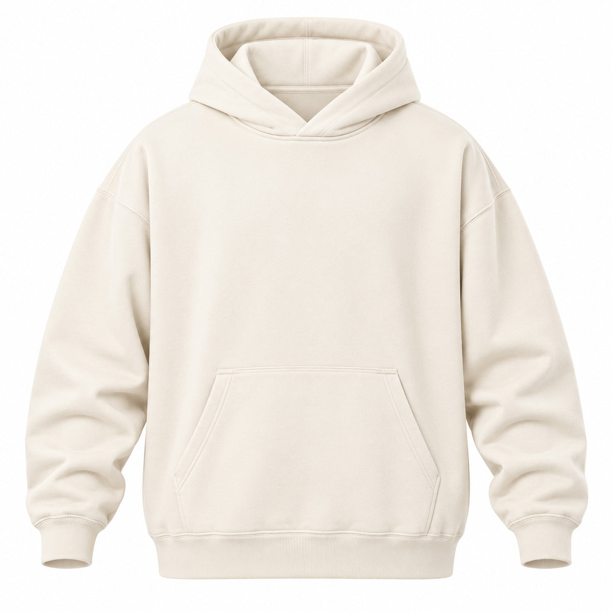 A classic pullover hoodie in a solid cream or off-white color, shown against a plain white background.