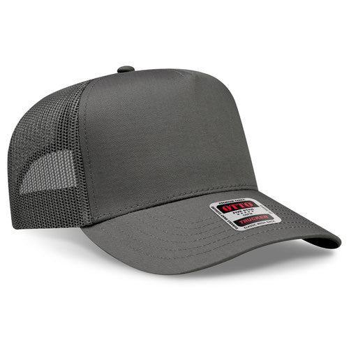 Gray mesh cap with a brand logo on a white background