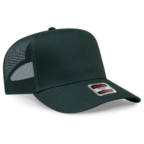 Green mesh cap with a brand label on a white background