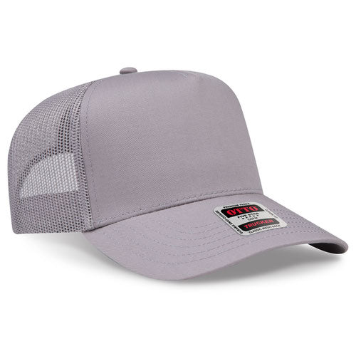 Gray mesh cap with a brand logo on a white background