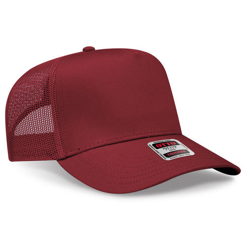 Red cap with mesh back on a white background