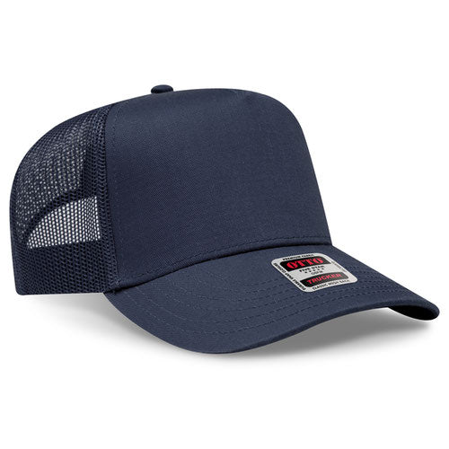 Navy blue cap with mesh back on a white background