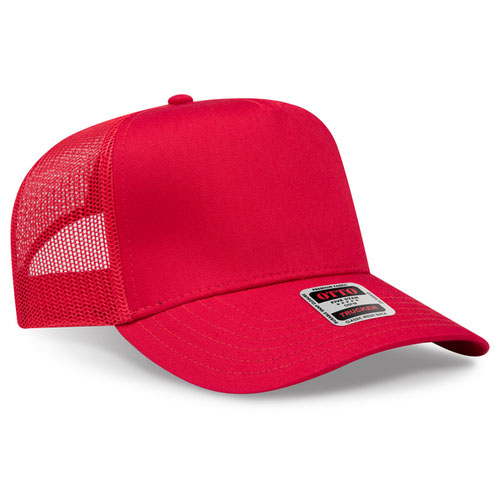 Red cap with mesh back on a white background
