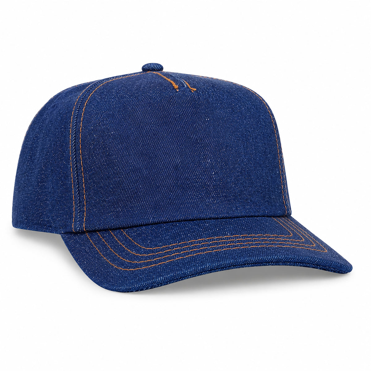 Blue denim cap on a white background