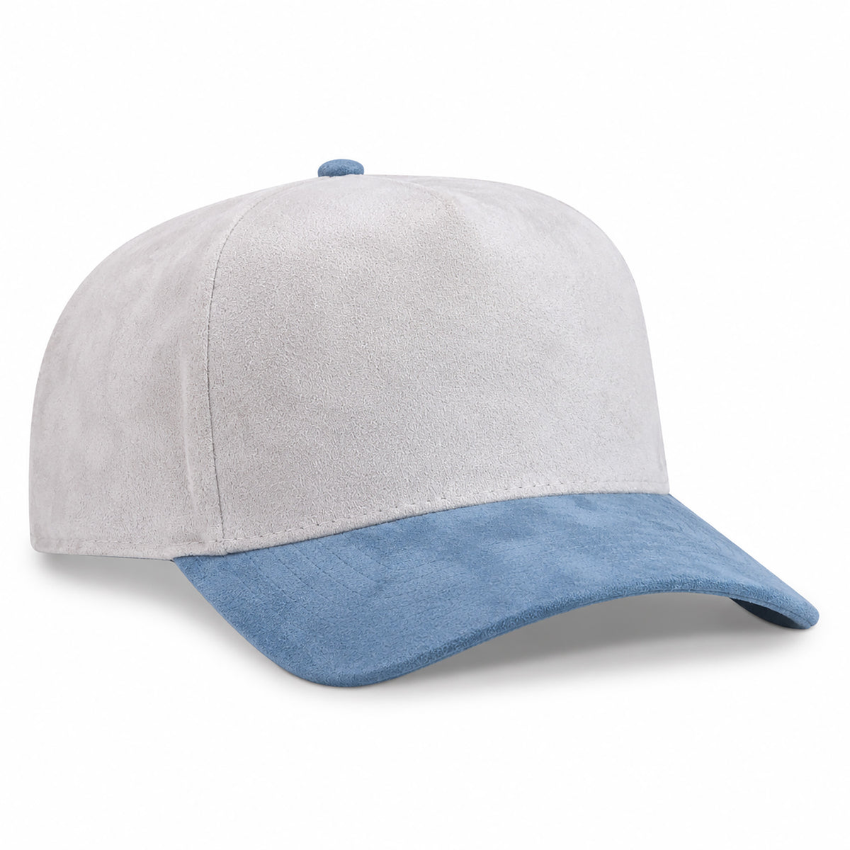 Gray and blue suede cap on a white background