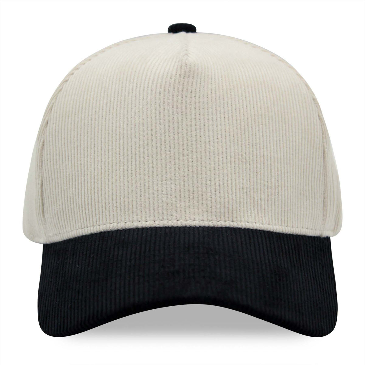 Natural and black corduroy cap on a white background