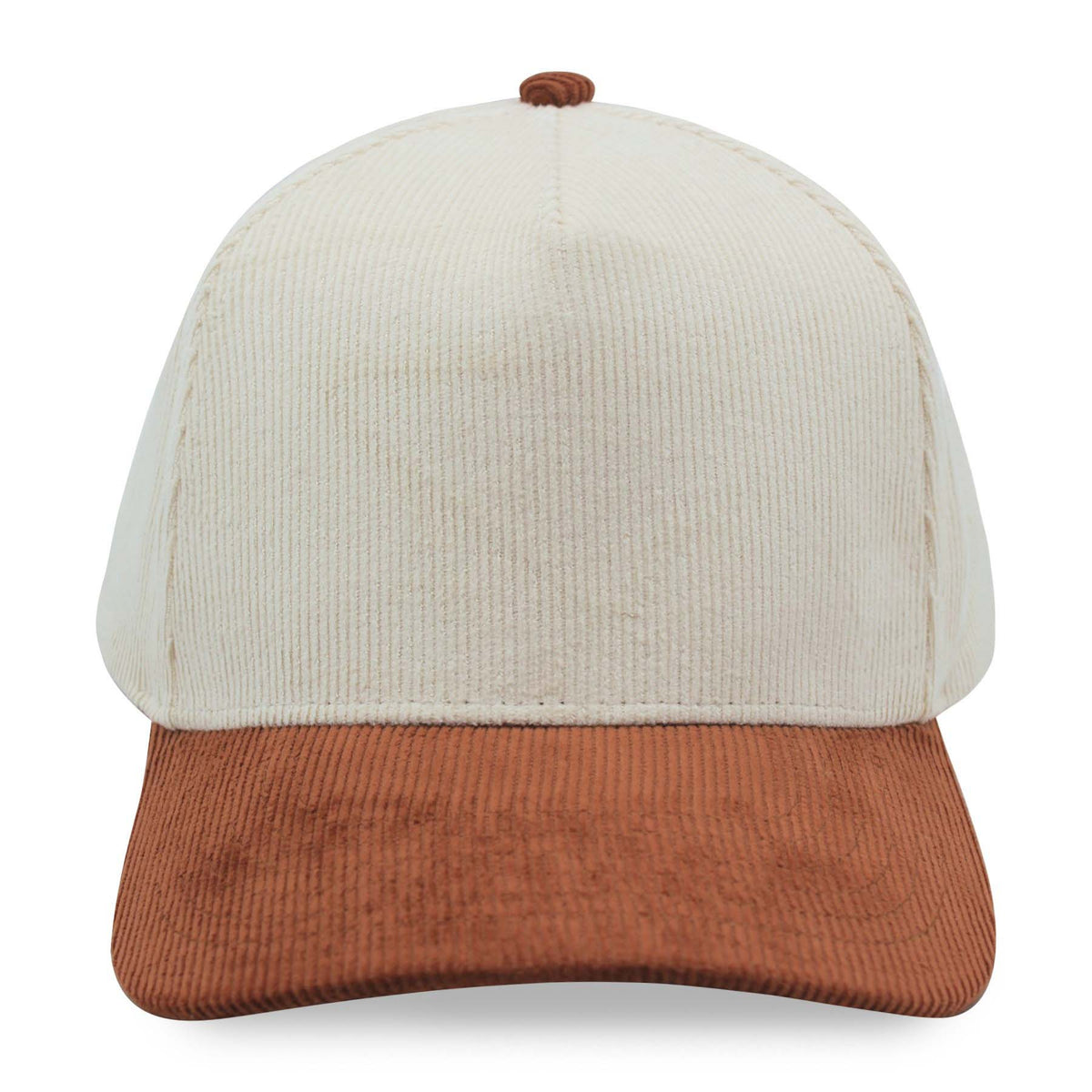 Natural and brown corduroy cap on a white background