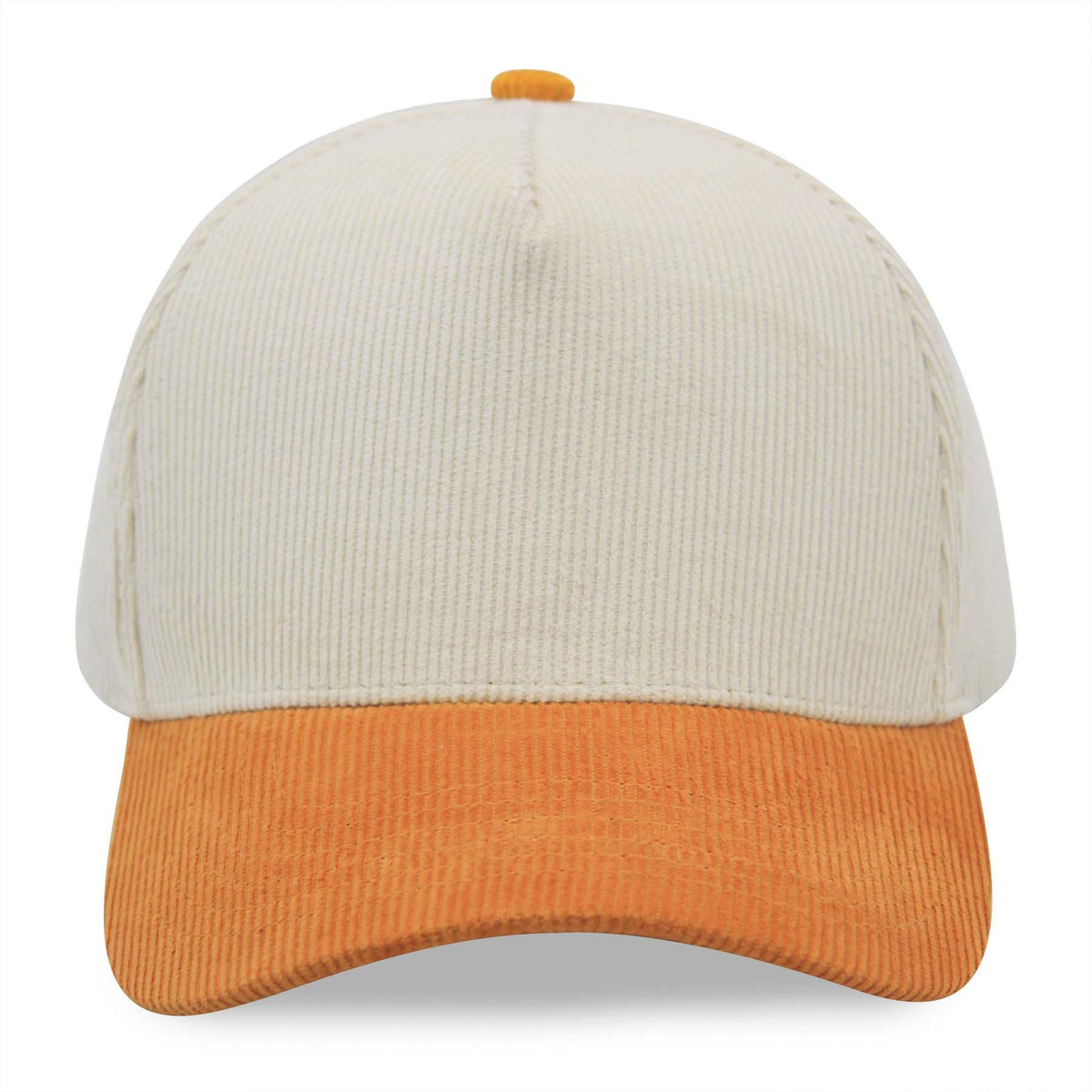 Natural and mustard corduroy cap on a white background