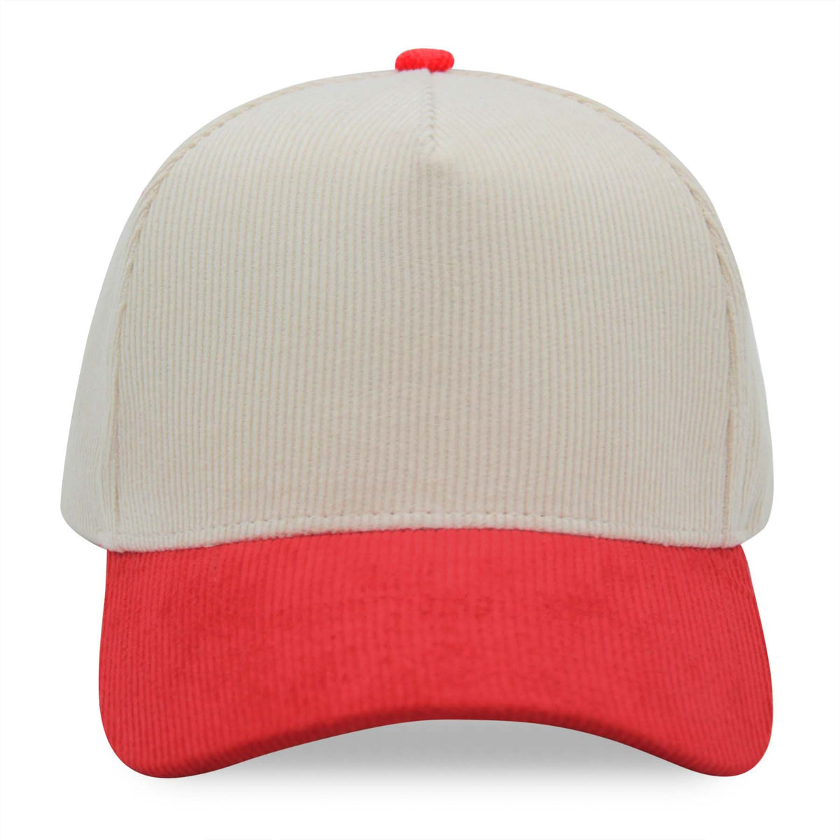 Natural and red corduroy cap on a white background