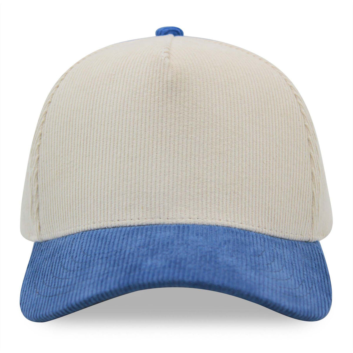 Natural and blue corduroy cap on a white background