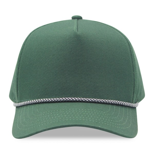 A dark green baseball cap with a textured silver band encircling the base of the crown, shown against a plain white background.