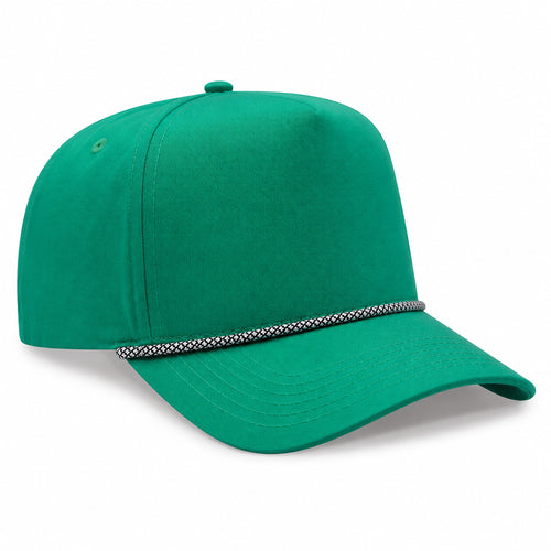 Green baseball cap with a braided band on a white background