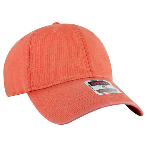 Coral low-profile dad hat on a solid white background.