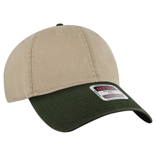 Dark Green and Khaki low-profile dad hat on a solid white background.