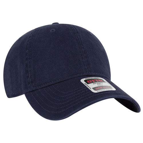 Navy low-profile dad hat on a solid white background.
