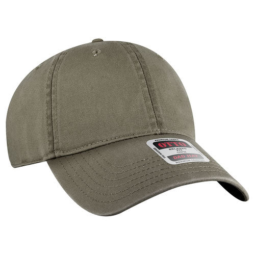 Olive low-profile dad hat on a solid white background.