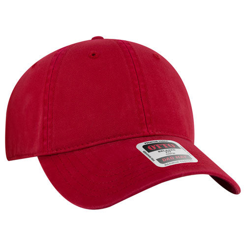 Red low-profile dad hat on a solid white background.