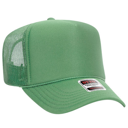 Cactus Green high-crown mesh trucker hat on a solid white background.