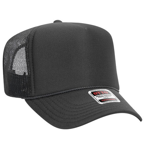 Charcoal Gray high-crown mesh trucker hat on a solid white background.