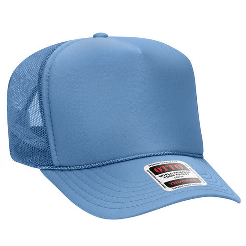 Columbia Blue high-crown mesh trucker hat on a solid white background.
