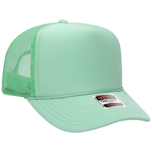 Seafoam Green high-crown mesh trucker hat on a solid white background.