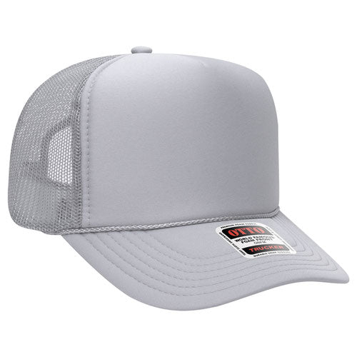 Silver Gray high-crown mesh trucker hat on a solid white background.