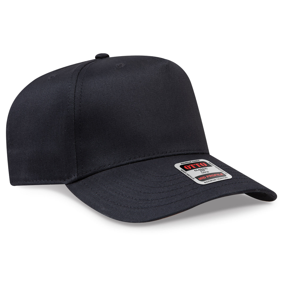 Black cap with a brand label on a white background