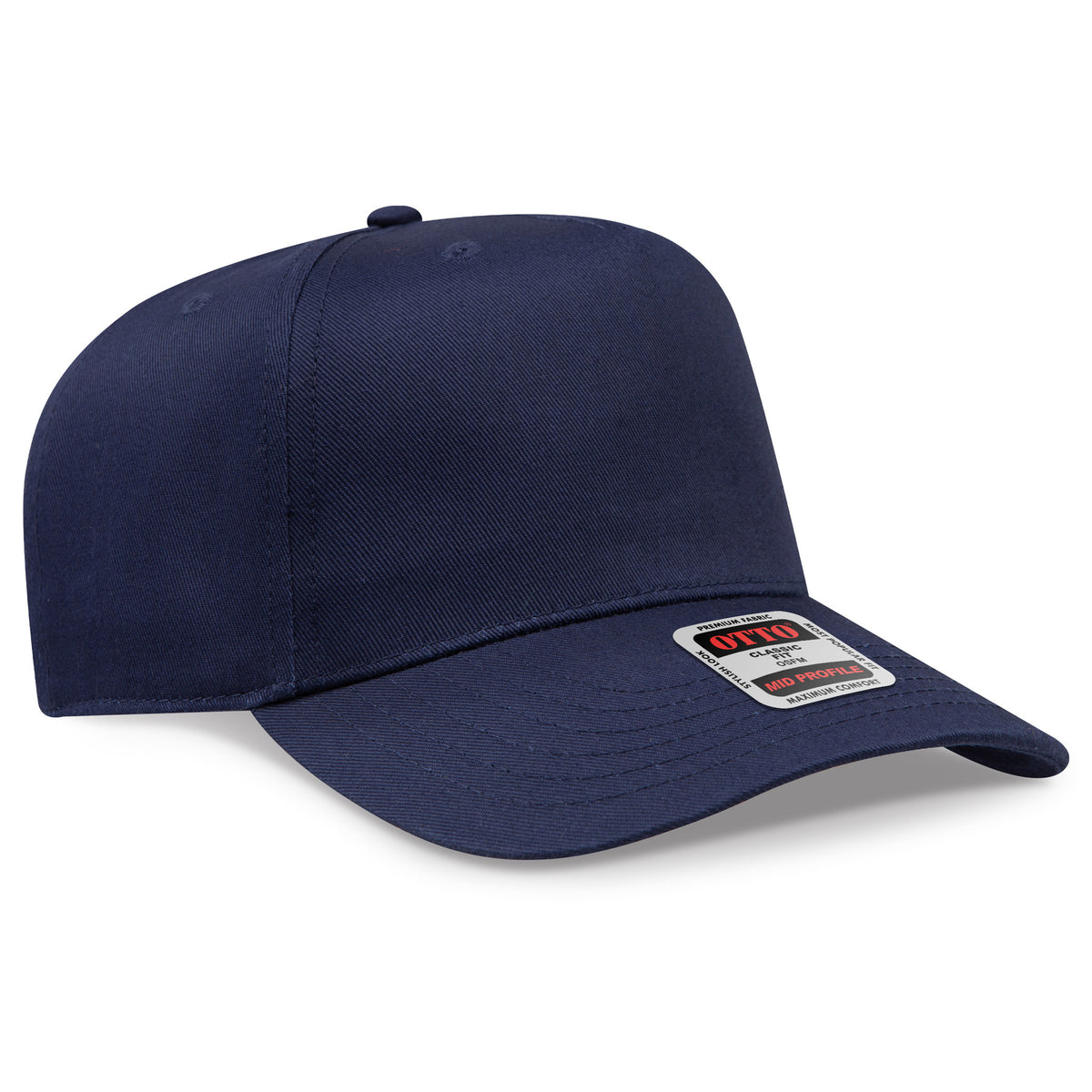 Navy blue cap with a brand label on a white background