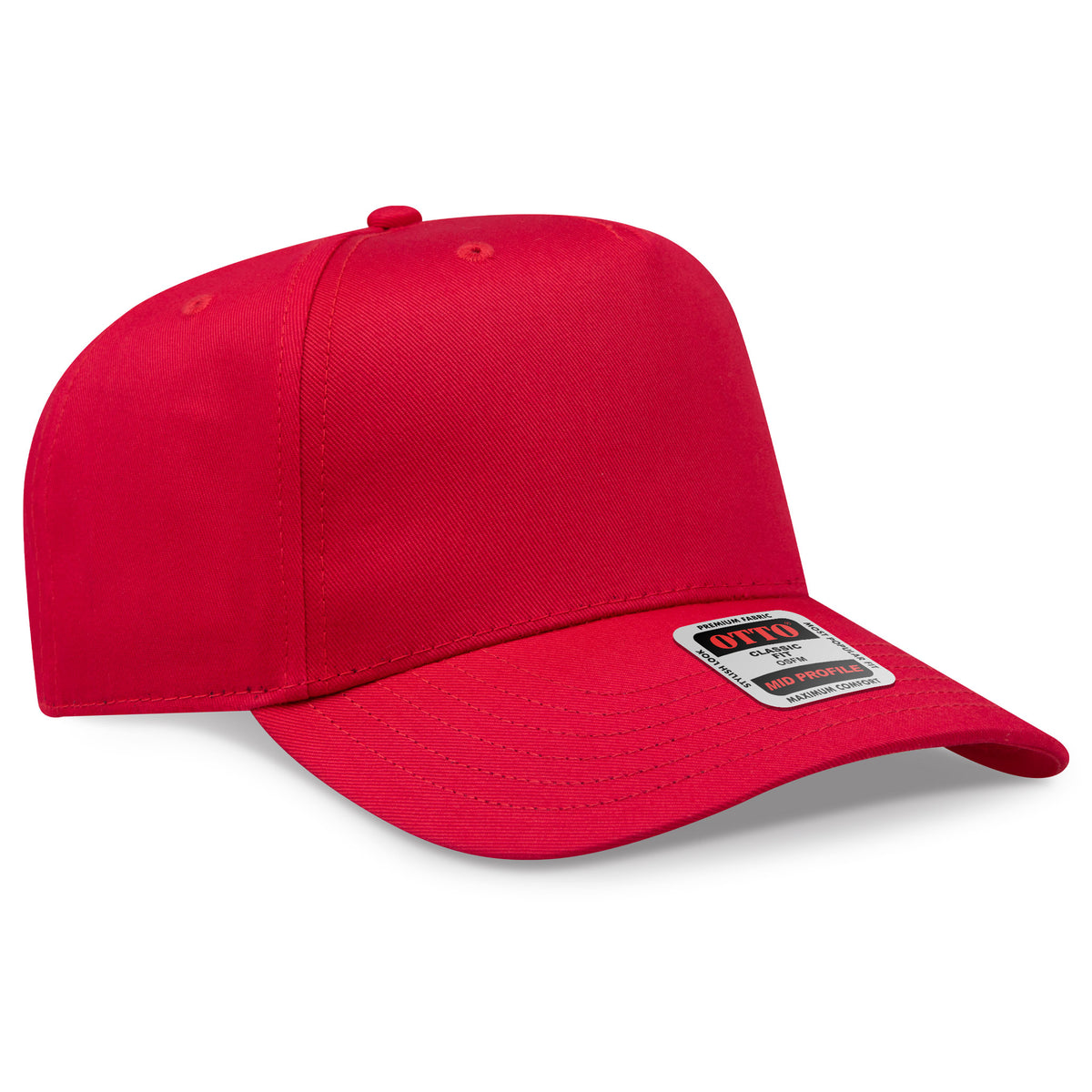Red cap with a brand label on a white background