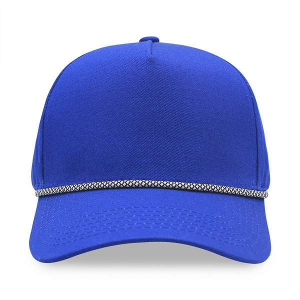 A royal blue baseball cap with a textured silver band encircling the crown, shown against a plain white background.