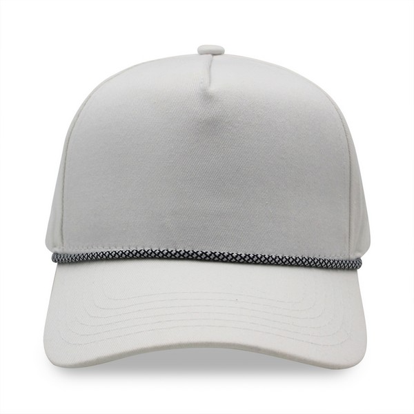A light gray baseball cap with a textured black and white braided band around the crown, shown against a plain white background.